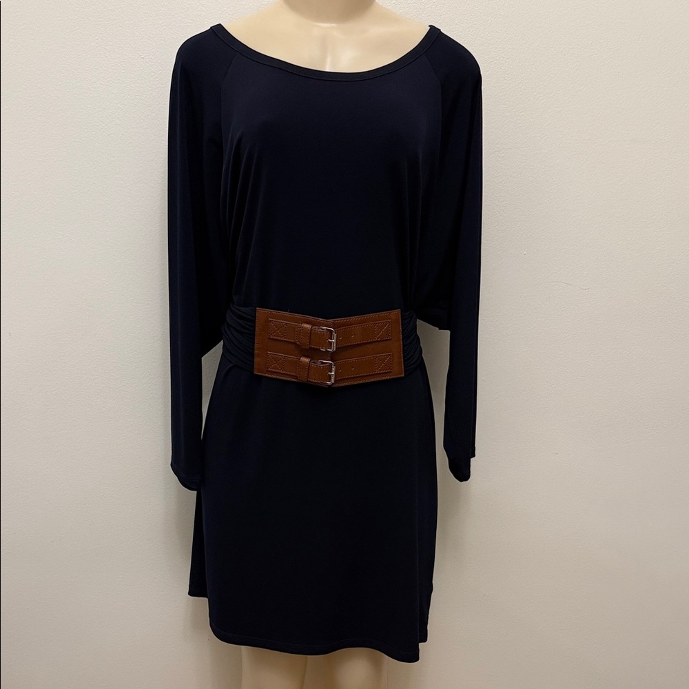 Michael Kors Dress Black Long Sleeve Belted Size L Monochrome Minimalist